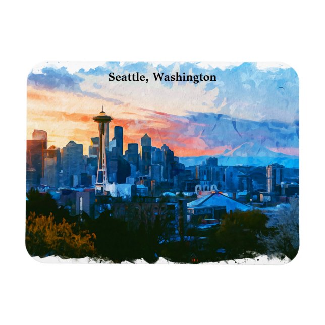 Colorful Seattle Washington Skyline Magnet (Horisontell)