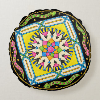 Colorful Serpent Mandala – Hand Drawn Runde Kissen Rund Kudde