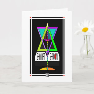 Colorful Shabbat Shalom Menorah in Magen David Kort