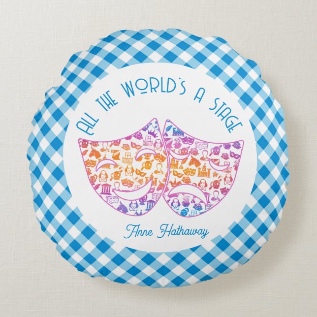 Colorful Shakespeare Icons Personalized Pillow Rund Kudde (Framsidan)