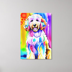 Colorful Sketch Lycklig Goldendoodle Hund Canvastryck