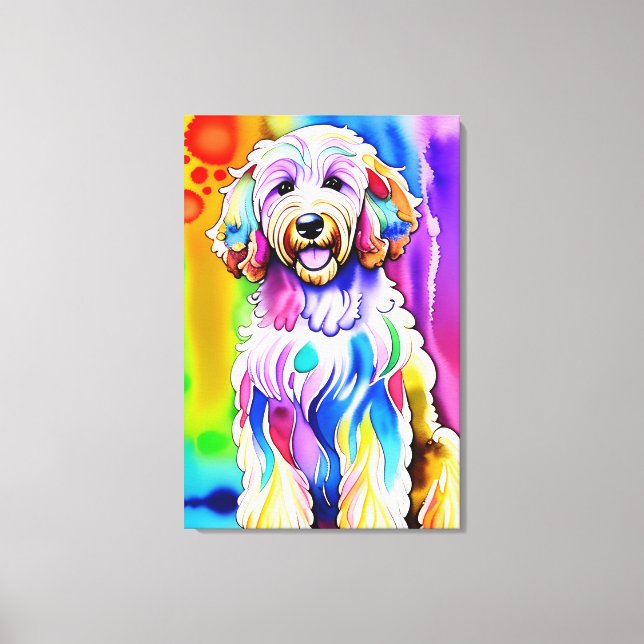 Colorful Sketch Lycklig Goldendoodle Hund Canvastryck (Framsida)