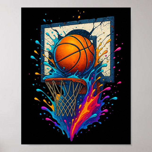 Colorful Sketll Slam Dunk Splash Hoop Ckboard  Poster (Framsidan)