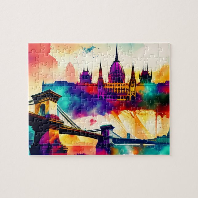 Colorful Skyline Budapest Pussel (Horisontell)