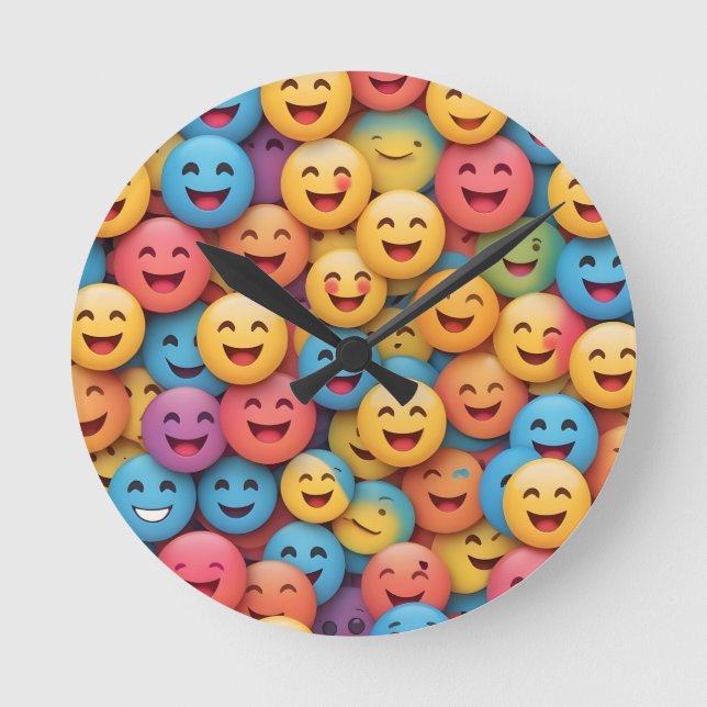 Colorful Smile Emoji Rund Klocka (Framsida)