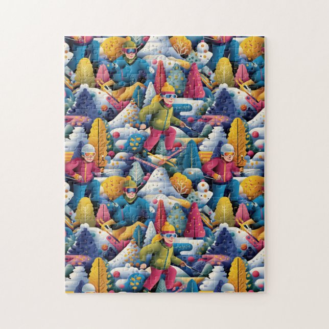 Colorful Snow Skiers Collage Pussel (Vertikal)