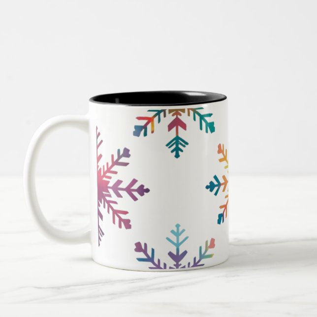 Colorful Snowfall - Modern Rainbow Snowflake Två-Tonad Mugg (Vänster)