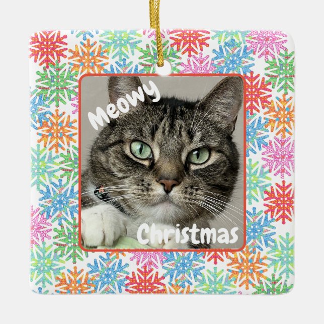 Colorful Snowflake Cat Bild Ornament (Framsida)