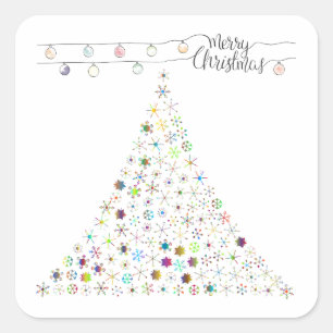 Colorful Snowflake God jul Träd Fyrkantigt Klistermärke