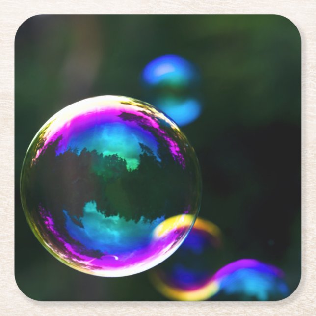 Colorful Soap Bubbles Floating Underlägg Papper Kvadrat (Framsidan)