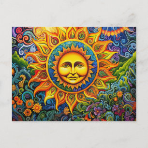 Colorful Sol Hippy Art Vykort