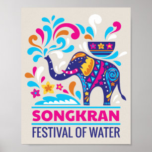 Colorful Songkran Festival Elephant Vatten Poster