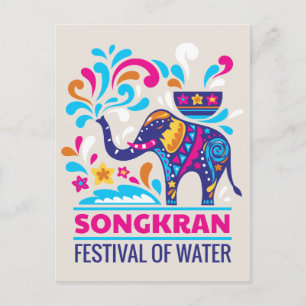 Colorful Songkran Festival Elephant Vatten Vykort