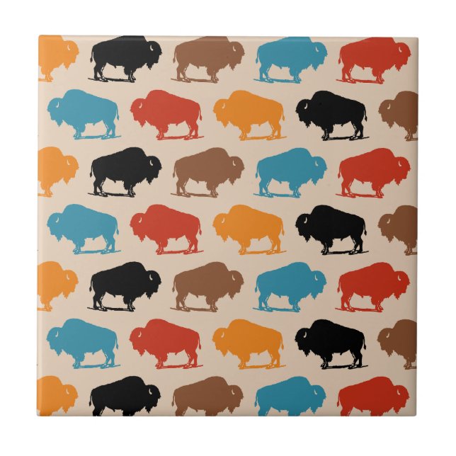 Colorful Southwest Buffalo Mönster Kakelplatta (Framsidan)