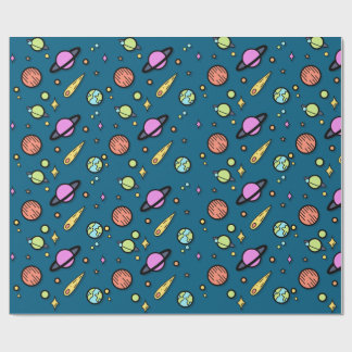 Colorful Space Doodle Wrapping Paper | Planets Presentpapper