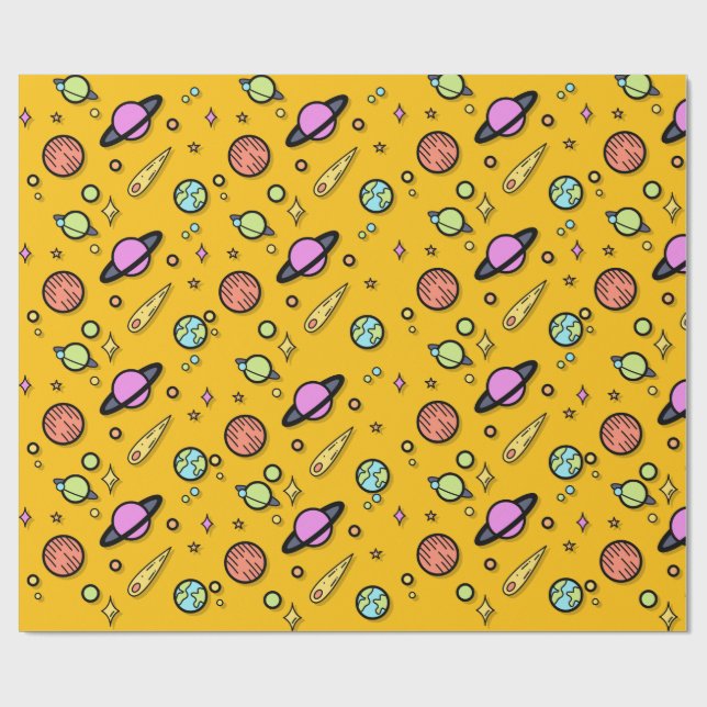 Colorful Space Doodle Wrapping Paper Presentpapper (Platt)