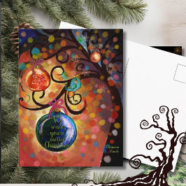 Colorful Sparkling Christmas Tree Art Vykort