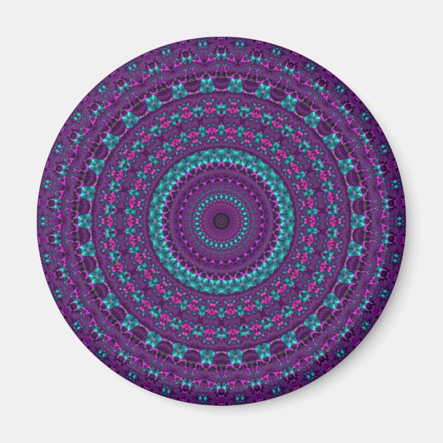 Colorful Sparkly Jewel Tone Mandala Digital Art Magnet (Framsidan)