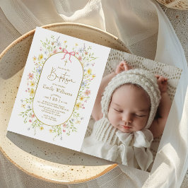 Colorful Spring Wildflower Meadow Baptism Photo Inbjudningar