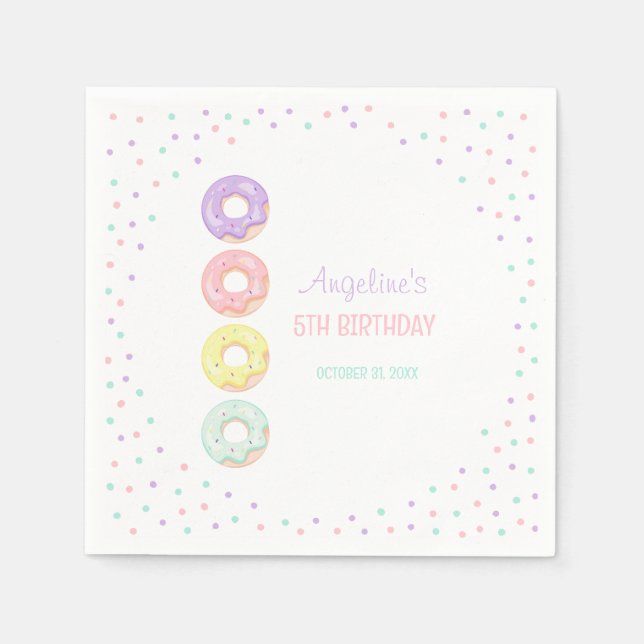 Colorful Sprinkle Sweet Donuts Kids Birthday Pappersservett (Framsidan)