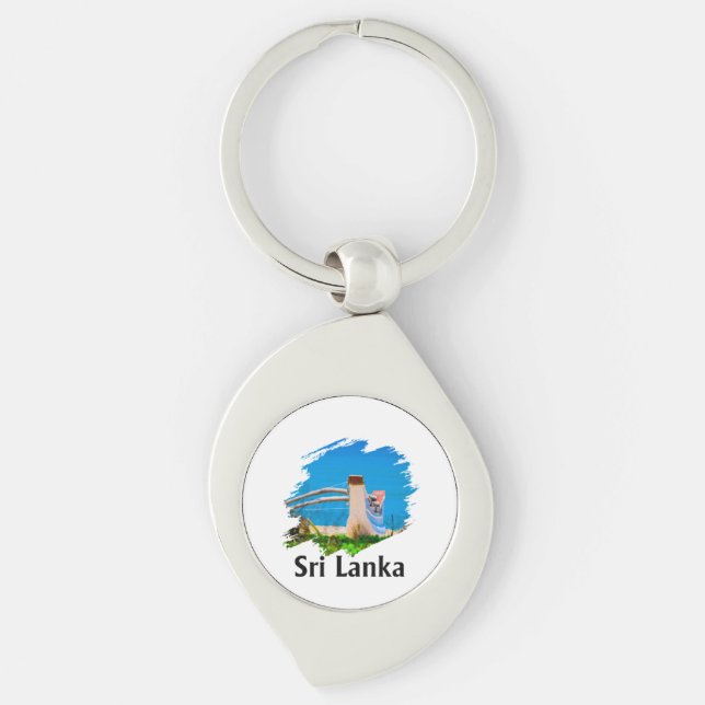Colorful Sri lankan  Swirl Silverfärgad Nyckelring (Framsidan)