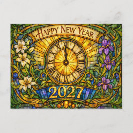 Colorful Stained Glass Floral New Year 2027 Helg Vykort