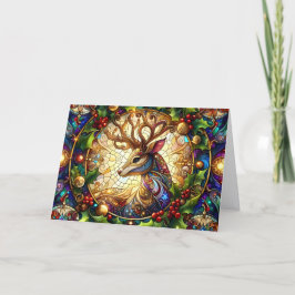 Colorful Stained Glass Stag Christmas Holiday Card Helgkort