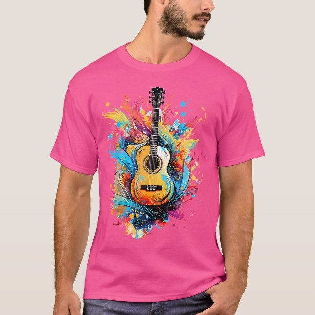 Colorful Stänk Art Acoustic Guitar Player Guitari T Shirt (Framsida)
