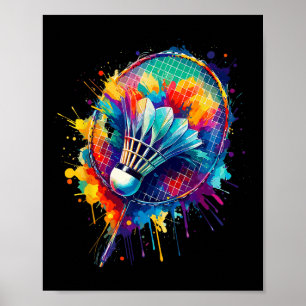 Colorful Stänk Art Badminton Player Shuttle Badmi Poster