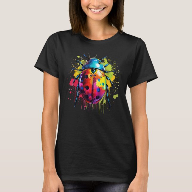 Colorful Stänk Art Ladybug Nature Älskare T Shirt (Framsida)