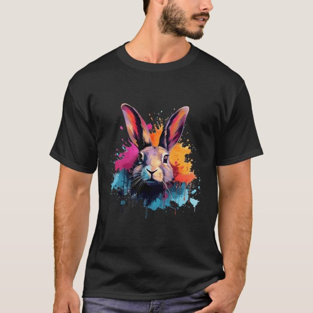 Colorful Stänk Flemish Giant Rabbit T Shirt (Framsida)