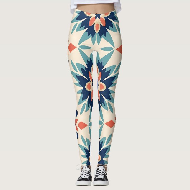 Colorful Starburst Ikat Mönster Leggings (Framsida)