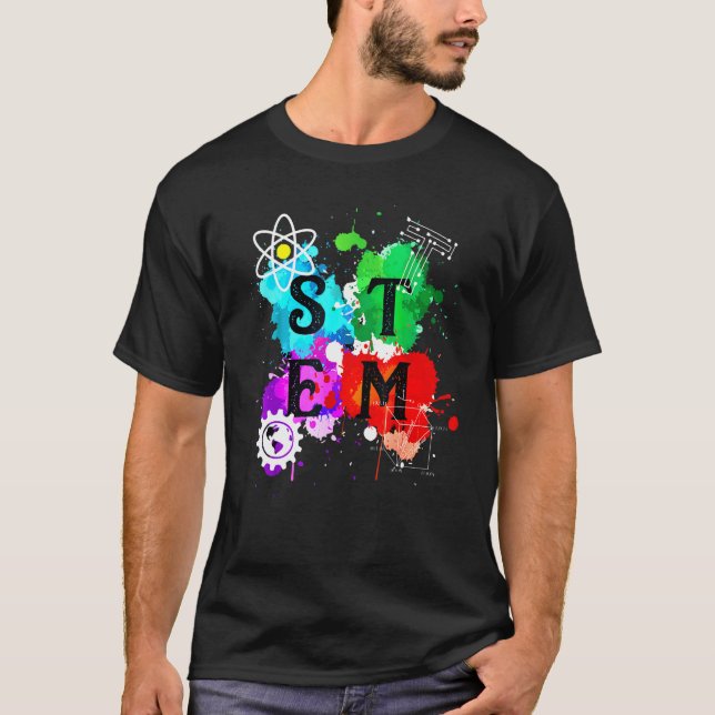 Colorful Stem Squad  Students & Teachers Crew T Shirt (Framsida)