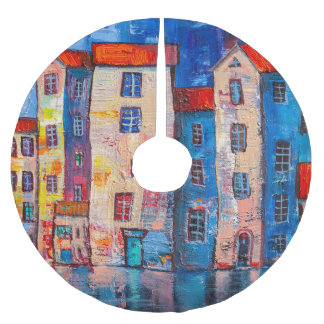 Colorful Street Panorama Impressionist Art Julgransmatta Borstad Polyester