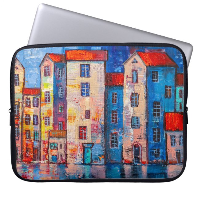 Colorful Street Panorama Impressionist Art Laptop Fodral (Framsidan)