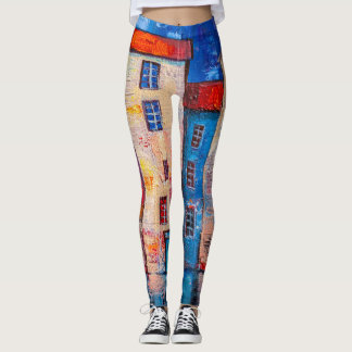 Colorful Street Panorama Impressionist Art Leggings