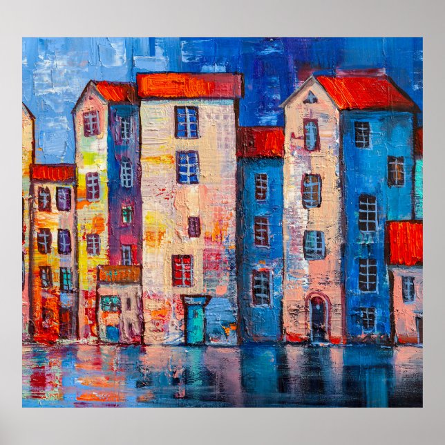 Colorful Street Panorama Impressionist Art Poster (Framsidan)