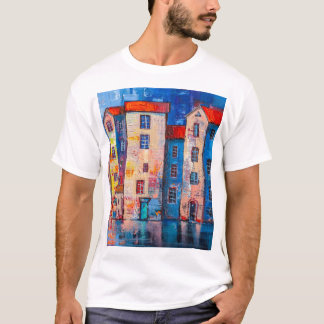 Colorful Street Panorama Impressionist Art T Shirt