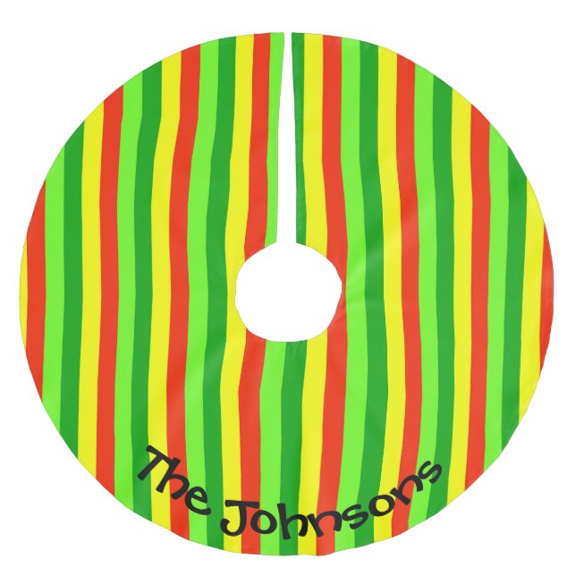 Colorful Striped Christmas Personalized Julgransmatta Borstad Polyester (Framsidan)