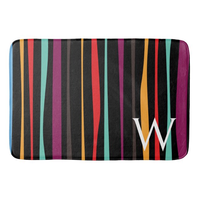 Colorful stripes custom monogram Bath Mat Badrumsmatta (Framsidan)