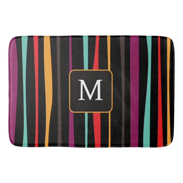 Colorful stripes custom monogram Bath Mat Badrumsmatta (Framsidan)