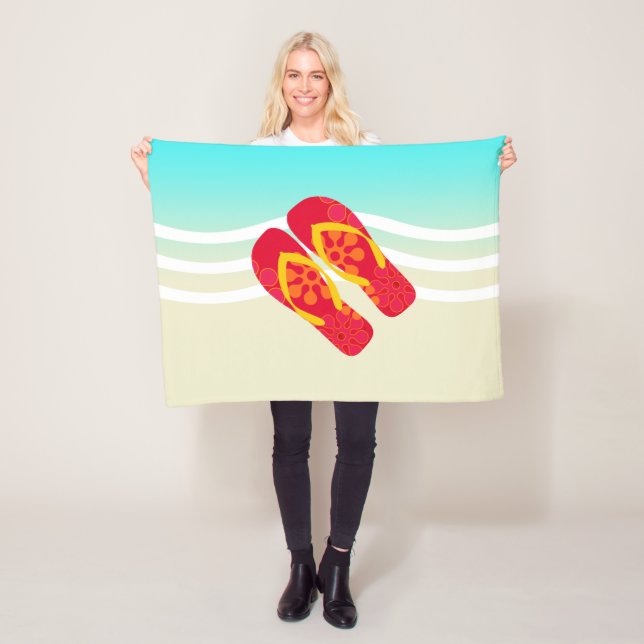 Colorful Summer Beach Flinflip flops Beach Blanket Fleecefilt (På plats)