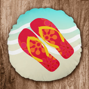 Colorful Summer Beach Flinflip flops Dekorativ kud Rund Kudde