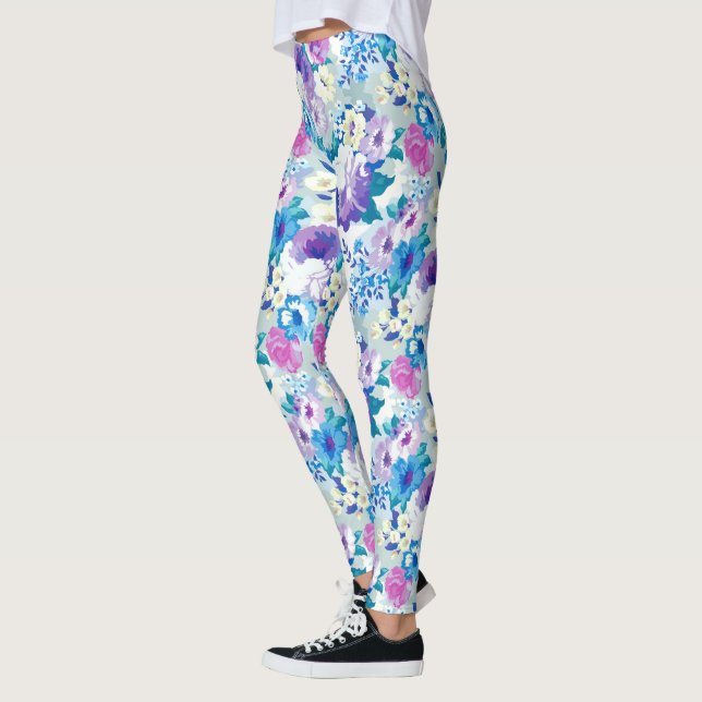 Colorful Summer Flowers Mönster Leggings (Vänster)