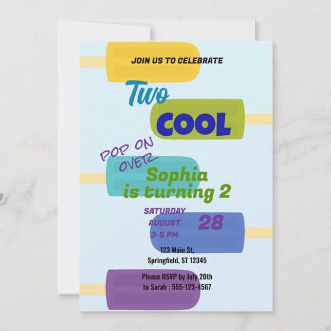 Colorful Summer Popsicle Birthday Inbjudningar (Framsida)