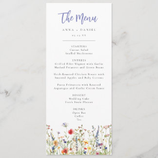 Colorful Summer Wildflower Wedding Menu Meny