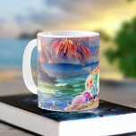 Colorful Sunset Blue Hawaii Beach Fantasy Seashell Kaffemugg<br><div class="desc">Denna färgstarka,  livfulla fantastiska sjölandskap i kusterna har en stiliserad hawaiisk strand med kustbrunnar på sand,  turkoshavet vinkart och handflatan träd som sviktar i solnedgången. Gör det till ditt nya matkaffe mugg för tropiska sommardrömmar och gör det till en verkligt anpassningsbar gåva. Anpassa enkelt till vilken namn som helst.</div>