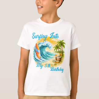 Colorful Surfing Beach tropical kid's birthday T Shirt