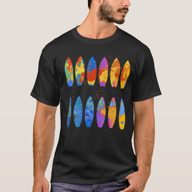 Colorful Surfing  Surfer Surfboard Graphic T Shirt (Framsida)