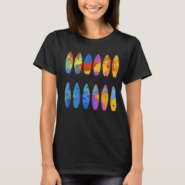 Colorful Surfing  Surfer Surfboard Graphic T Shirt (Framsida)